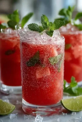 Sparkling watermelon mint cooler mocktail in a glass with mint leaves and watermelon slice.