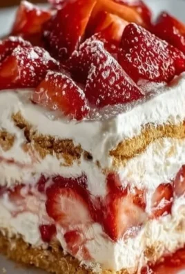 Strawberry Cream Cheese Icebox Cake with layers of cream and berries