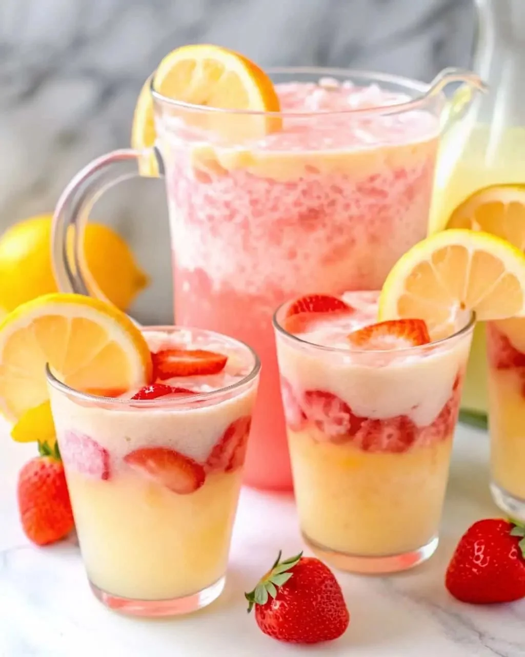 Delicious Strawberry Piña Colada Punch in a party setting
