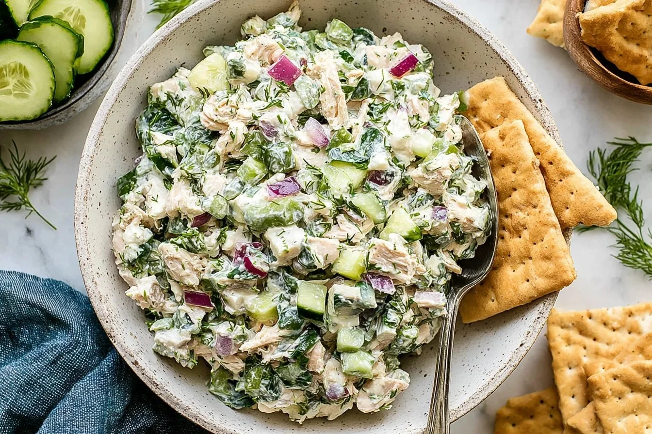 Delicious Tzatziki Chicken Salad with fresh ingredients and creamy dressing