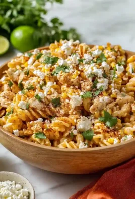 Zesty Mexican Street Corn Salad with chicken and pasta in a bowl