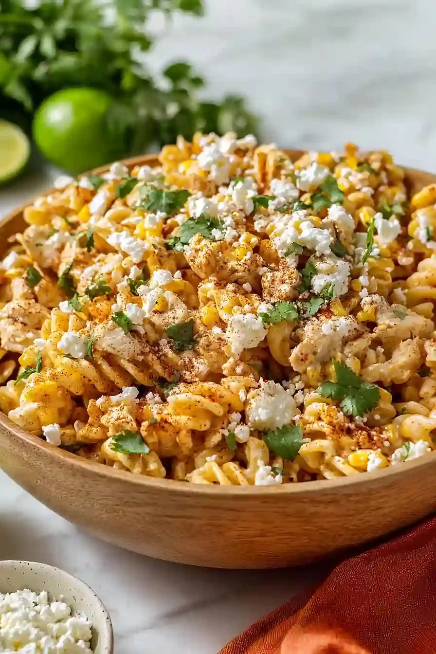 Zesty Mexican Street Corn Chicken Pasta Salad - FlirtyFood