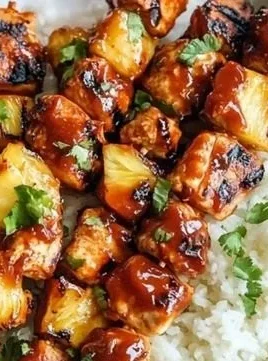 BBQ Pineapple Chicken Kabobs on a grill, showcasing vibrant colors and flavors.