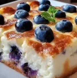 Delicious blueberry cottage cheese breakfast bake served on a plate