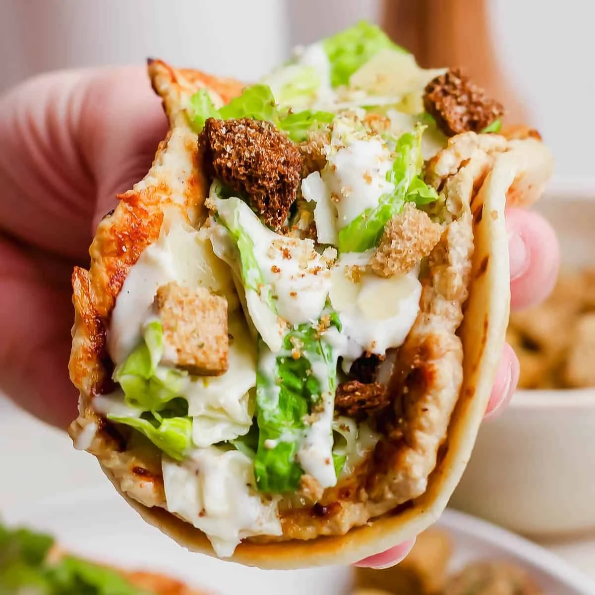 Delicious Chicken Caesar Smash Tacos made on Blackstone grill and stovetop