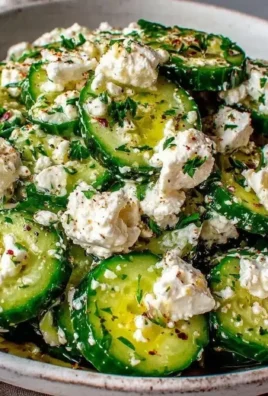 Classic cucumber feta salad with fresh cucumbers and crumbled feta cheese