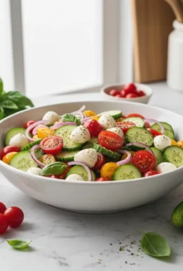 Cucumber Caprese Salad with fresh mozzarella, tomatoes, and basil