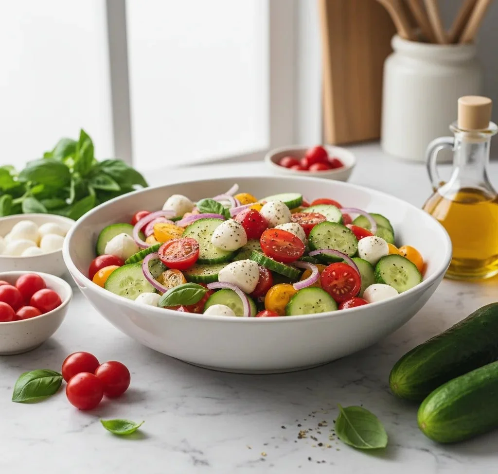 Cucumber Caprese Salad Recipe: Easy 10-Minute Side Dish
