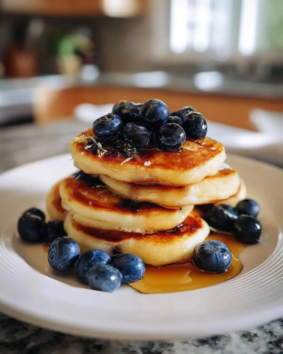 Delicious lemon blueberry cottage cheese pancake bites on a plate