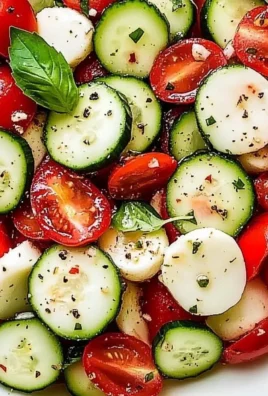 Delicious cucumber caprese salad with fresh tomatoes and mozzarella