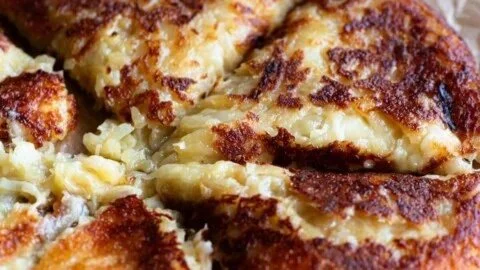 Delicious Frico cheese dish ready to serve, showcasing its crispy texture.
