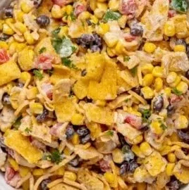 Delicious Frito Corn Salad served in a bowl with colorful ingredients