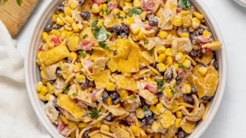 Delicious Frito Corn Salad served in a bowl with colorful ingredients