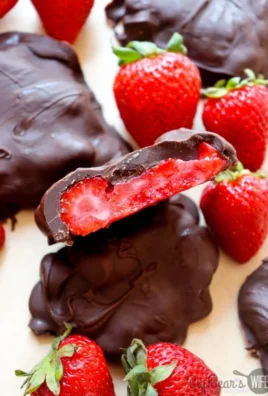 Frozen chocolate covered strawberry bites on a white plate