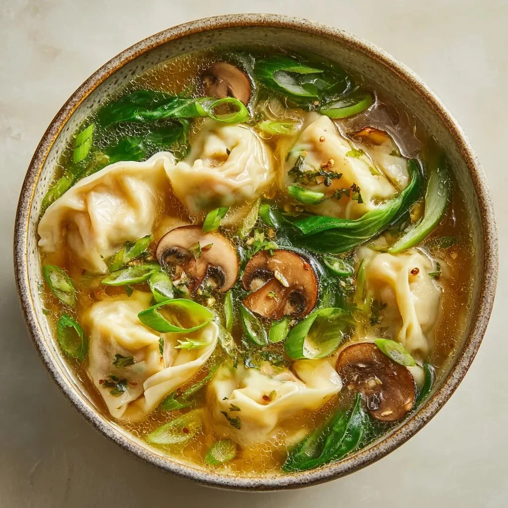 Delicious homemade gyoza soup with fresh ingredients and savory broth