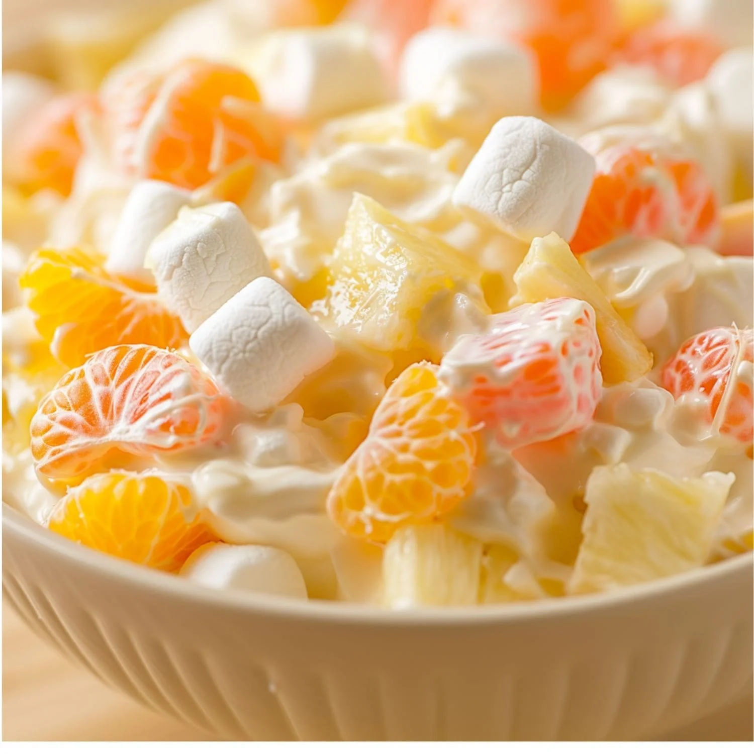Vibrant Hawaiian fruit salad with tropical fruits like pineapple, mango, and kiwi.