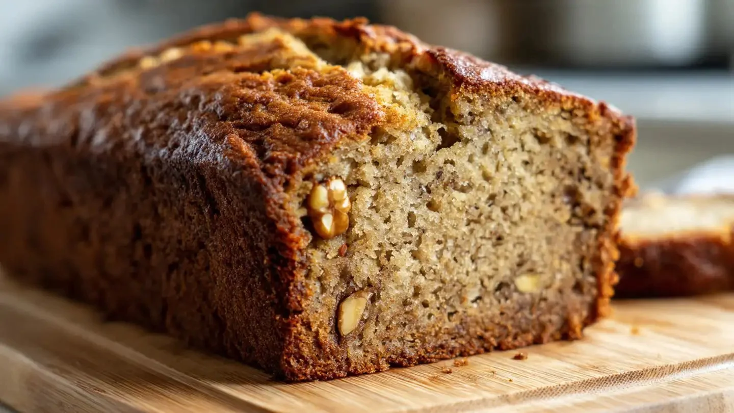Healthy banana bread made with Greek yogurt, fresh bananas, and wholesome ingredients.