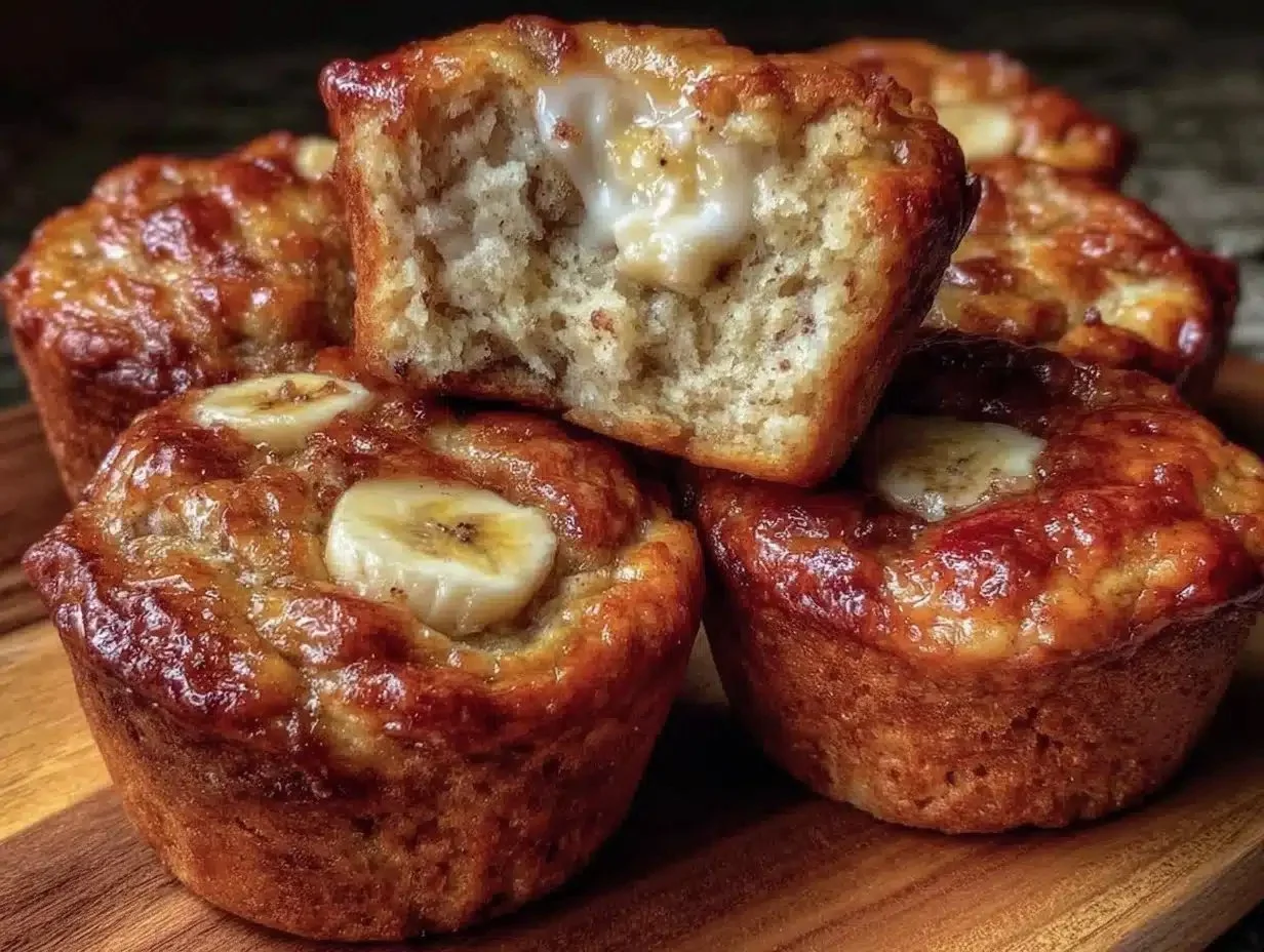 Healthy Greek yogurt banana muffins ready to eat, made with fresh ingredients.