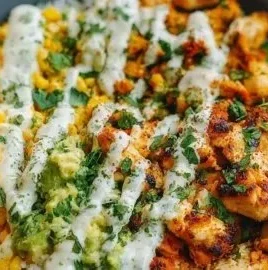 Healthy Street Corn Chicken Bowl with grilled chicken, corn, and fresh toppings