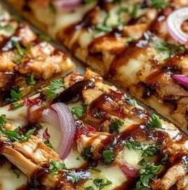 High protein BBQ chicken flatbread topped with fresh ingredients.
