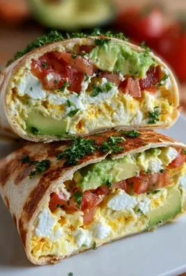 High-protein breakfast wrap filled with cottage cheese and avocado