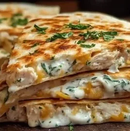 High-Protein Chicken Ranch Quesadilla served on a plate