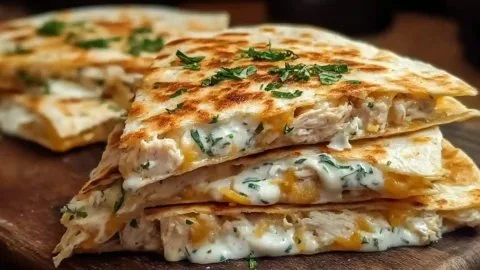 High-Protein Chicken Ranch Quesadilla served on a plate