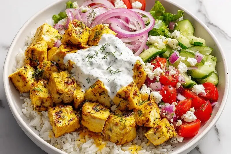 High Protein Mediterranean Lemon-Dill Chicken Bowls (Easy & Meal Prep Friendly)