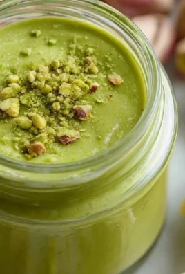 Delicious homemade pistachio cream spread in a glass jar