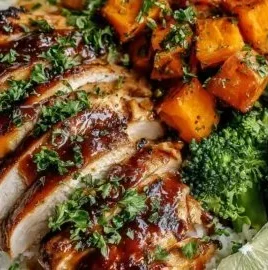 Delicious hot honey chicken bowl served with rice and vegetables