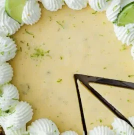 Slice of easy key lime pie with lime garnish on a white plate