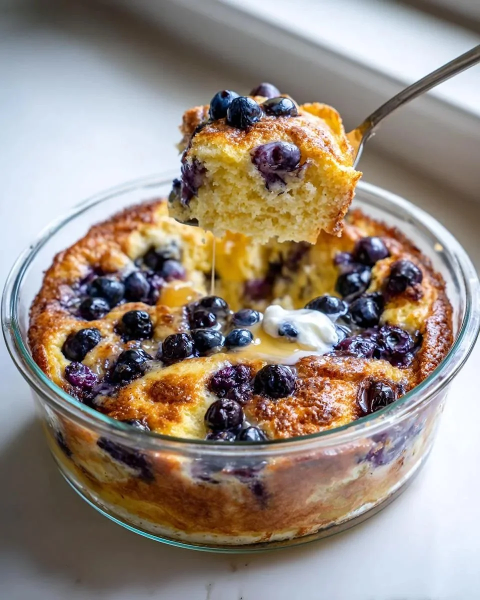 Low-calorie blueberry cottage cheese bake served in a dish