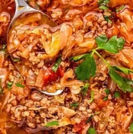 Bowl of low carb cabbage soup, healthy and hearty for weight loss