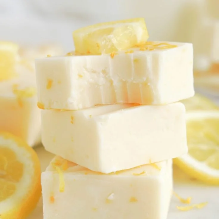No bake lemon fudge dessert prepared with fresh lemon flavor