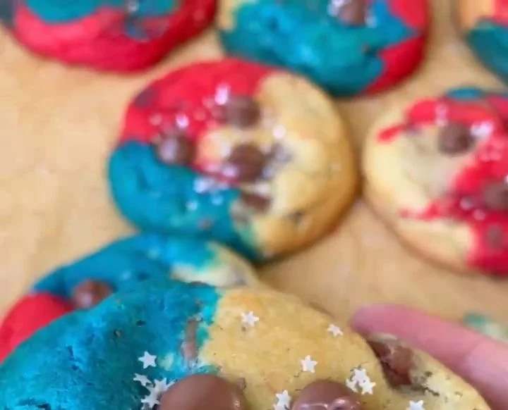 Homemade Patriotic Chocolate Chip Cookies decorated for Independence Day