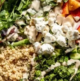 Delicious Peach and Goat Cheese Salad with fresh ingredients