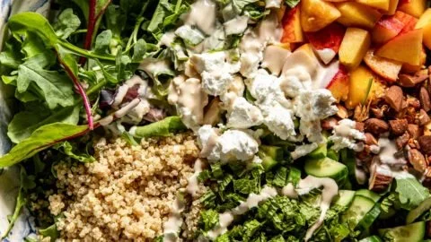 Delicious Peach and Goat Cheese Salad with fresh ingredients