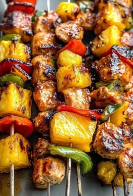 Grilled pineapple chicken kabobs served on a platter