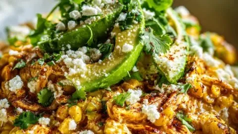 Delicious Mexican street corn chicken bowls topped with cilantro and cheese