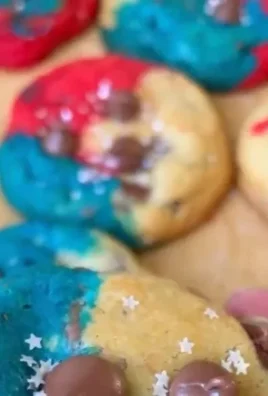 Red, White, and Blue Chocolate Chip Cookies decorated for festive occasions