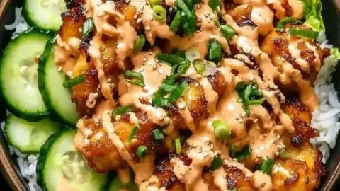 Delicious Bang Bang Chicken Bowl with vibrant ingredients and sauces