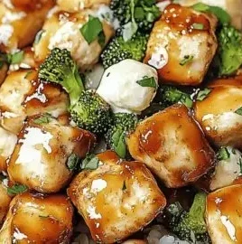 Delicious hot honey chicken bowl served with colorful vegetables and rice.