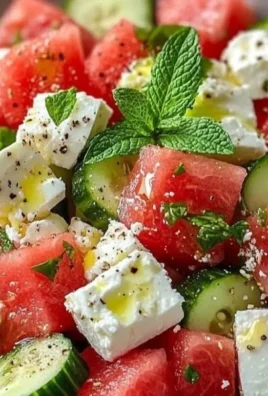 Refreshing watermelon cucumber feta salad served in a bowl