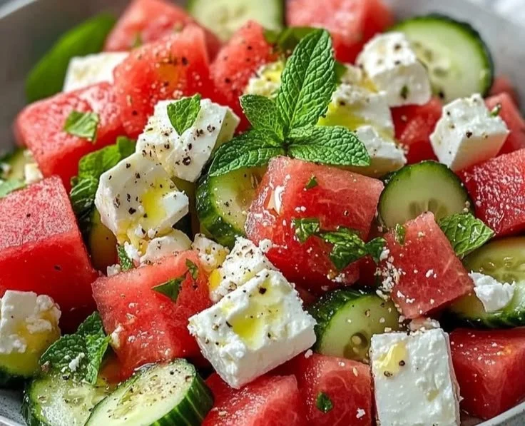 Simple Watermelon + Cucumber + Feta Salad