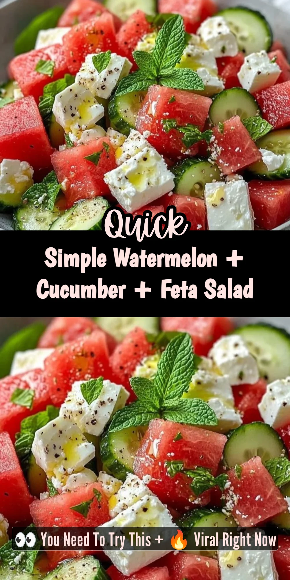 Simple Watermelon + Cucumber + Feta Salad