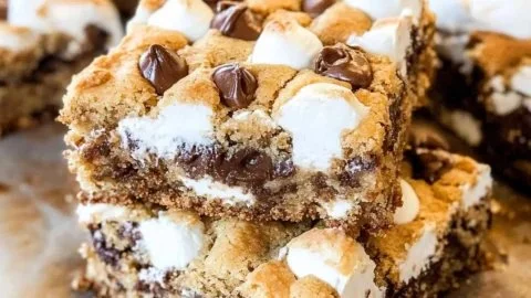 Delicious S'mores Cookie Bars with chocolate and marshmallows