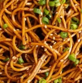 Delicious spicy noodles with vibrant toppings and ingredients