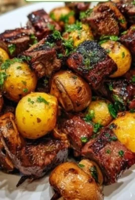 Delicious grilled steak kabobs with colorful vegetables on skewers