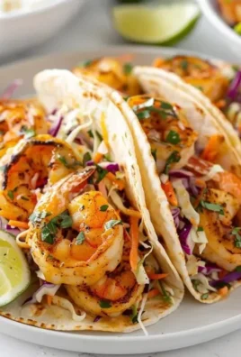 Baja shrimp tacos with fresh toppings and zesty sauce