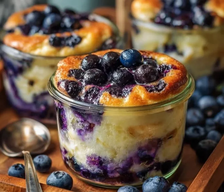 Baked blueberry cottage cheese bowls topped with fresh blueberries and almonds